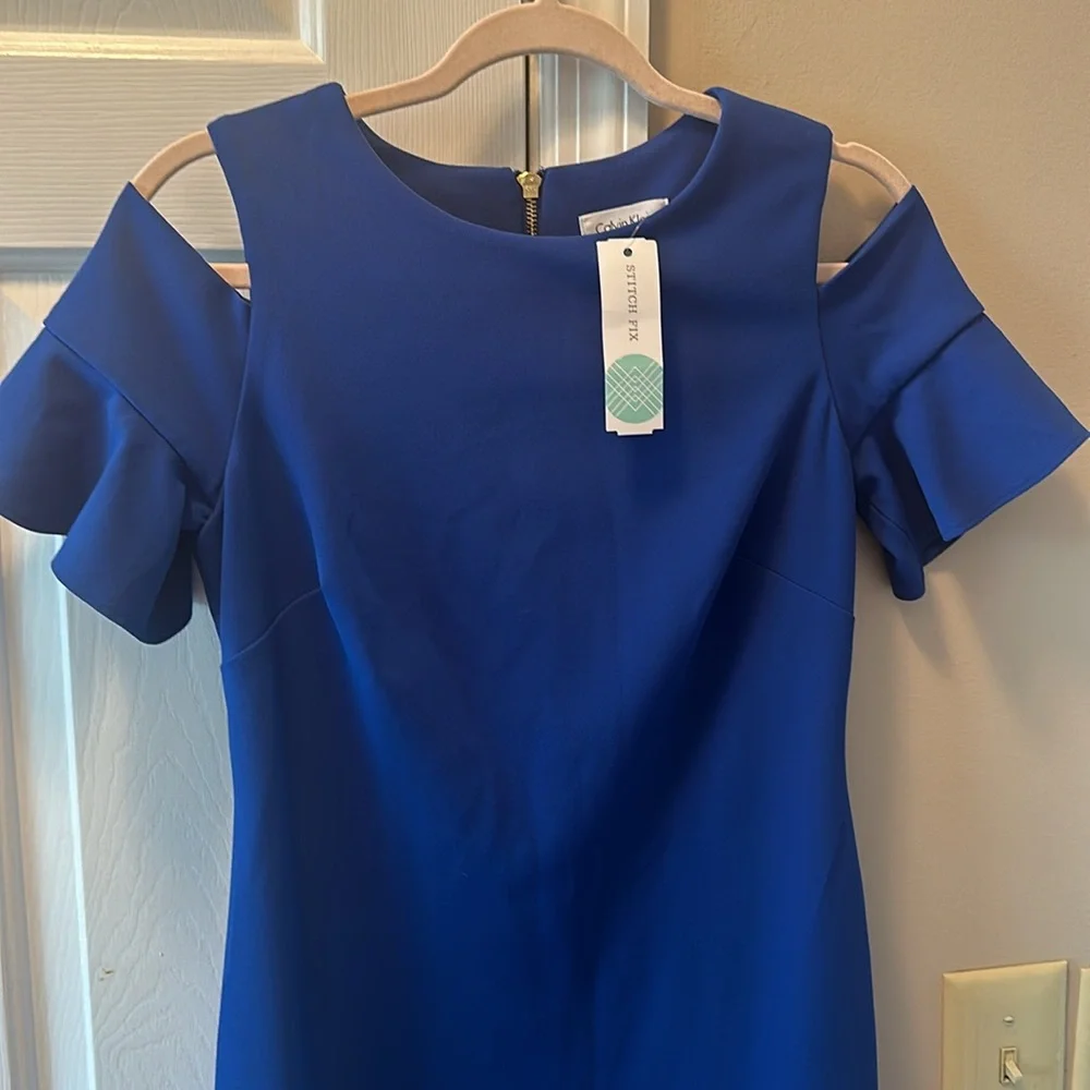 Calvin Klein Louise Cold Shoulder Knit dress in Cobalt size 6 nwt - Picture 2 of 6